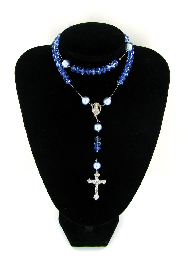 Linpeng Sky Blue Glass Crystal Pearl Beads Rosary Jewerly Kit, Rosary Making Supplies, Gift for Beader, 1 Pack - Image 2